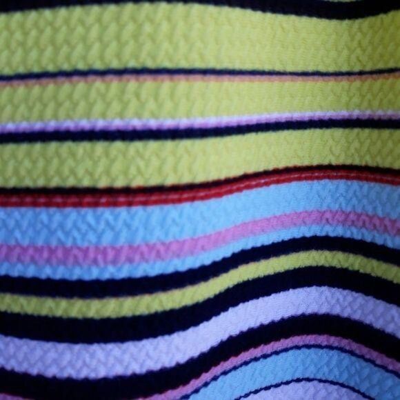 Retro Karin Stevens Zipper Accent Textured Sheath Dress Bright Striped Sz 12 - Picture 12 of 13